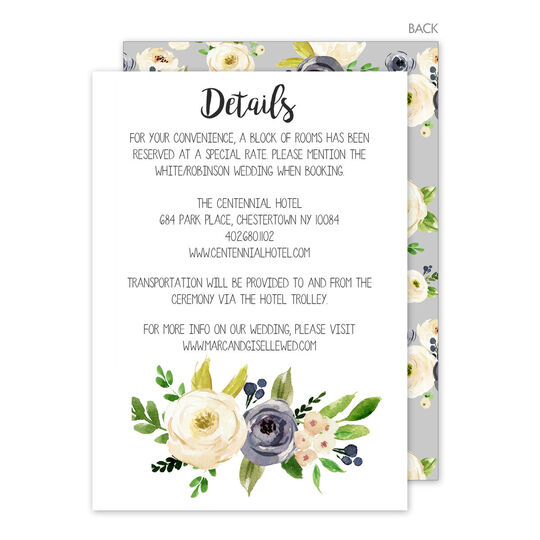 Gray and Ivory Roses Wedding Information Cards